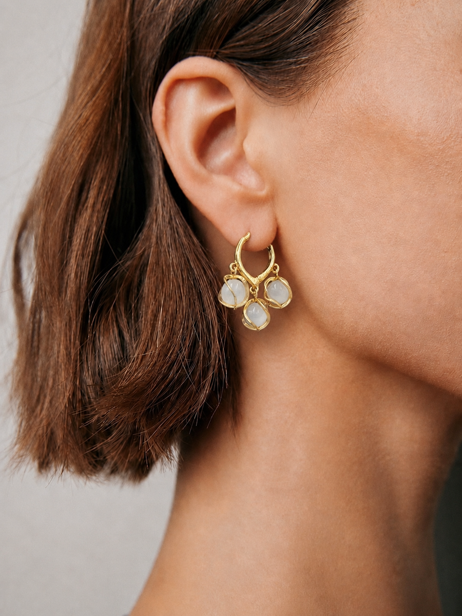 Moonstone Charm Hoops