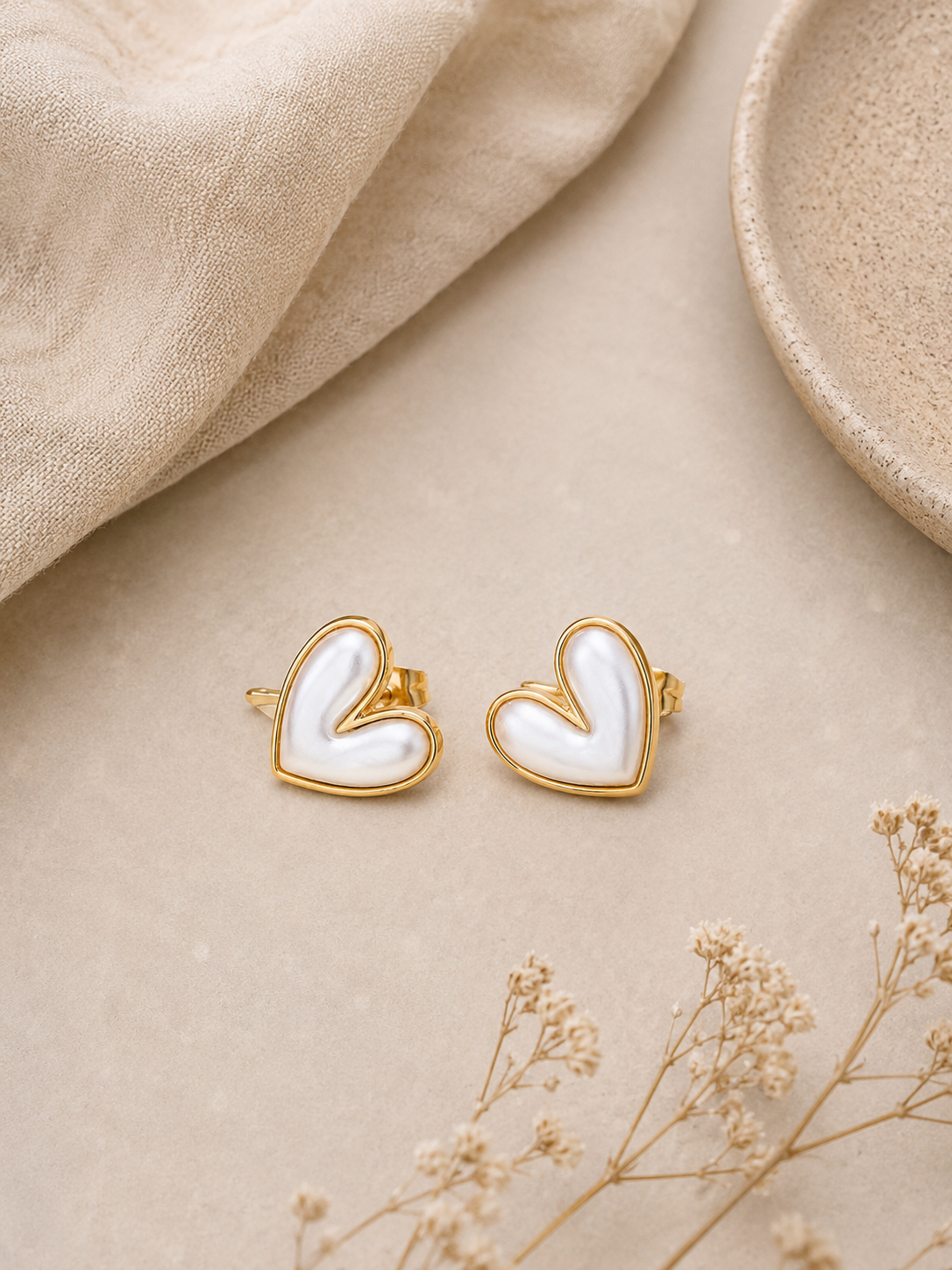 Pearl Heart Stud Earrings