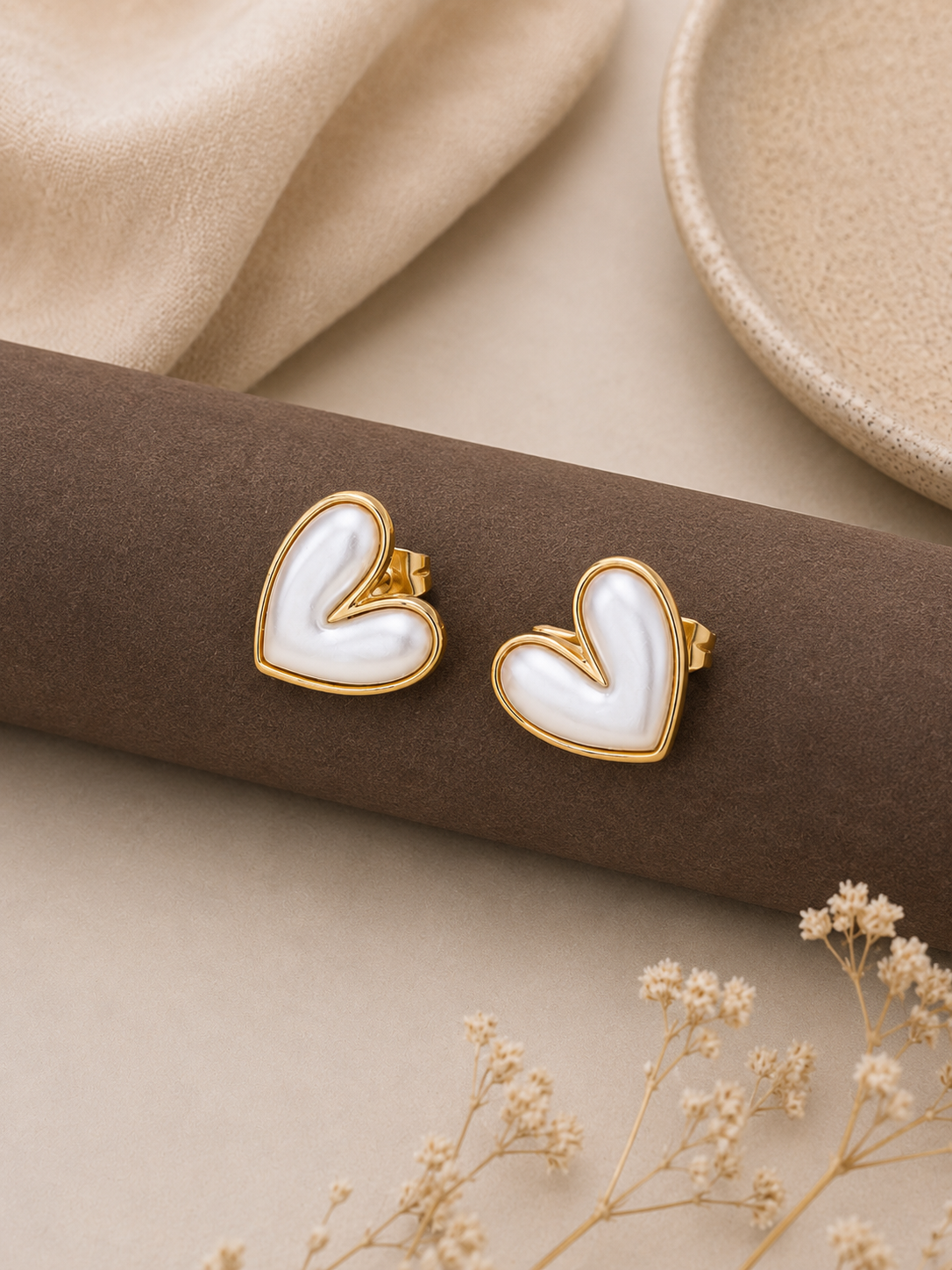 Pearl Heart Stud Earrings