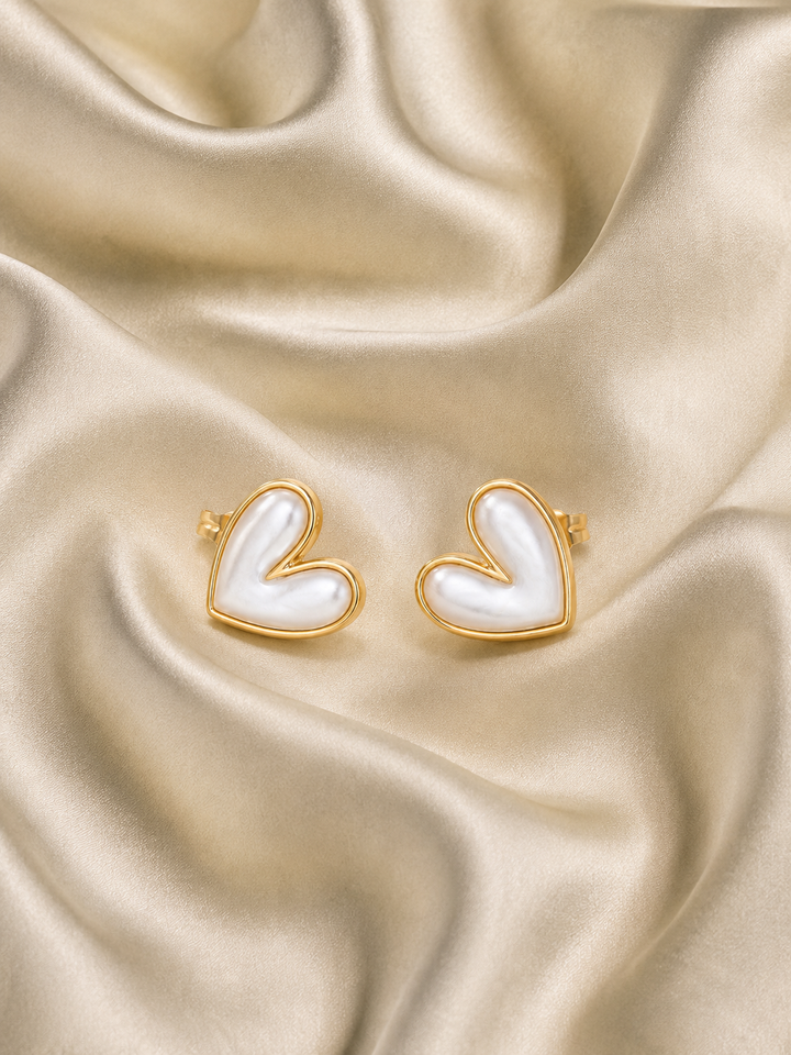 Pearl Heart Stud Earrings