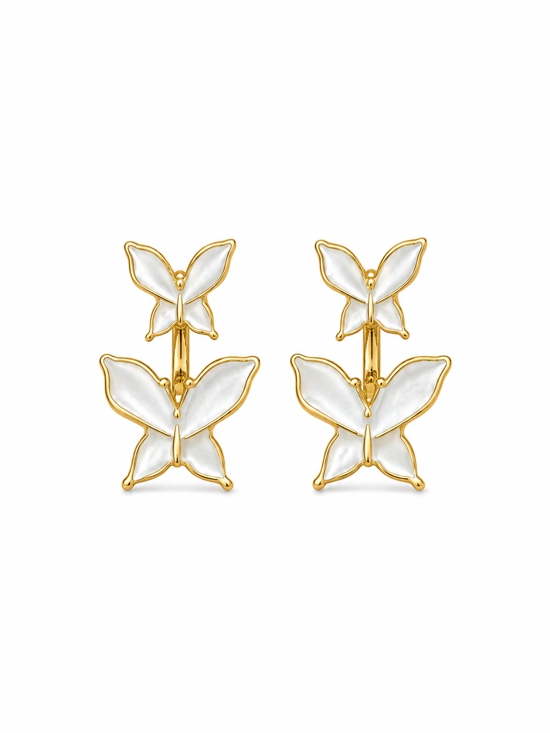 White butterfly drop earrings