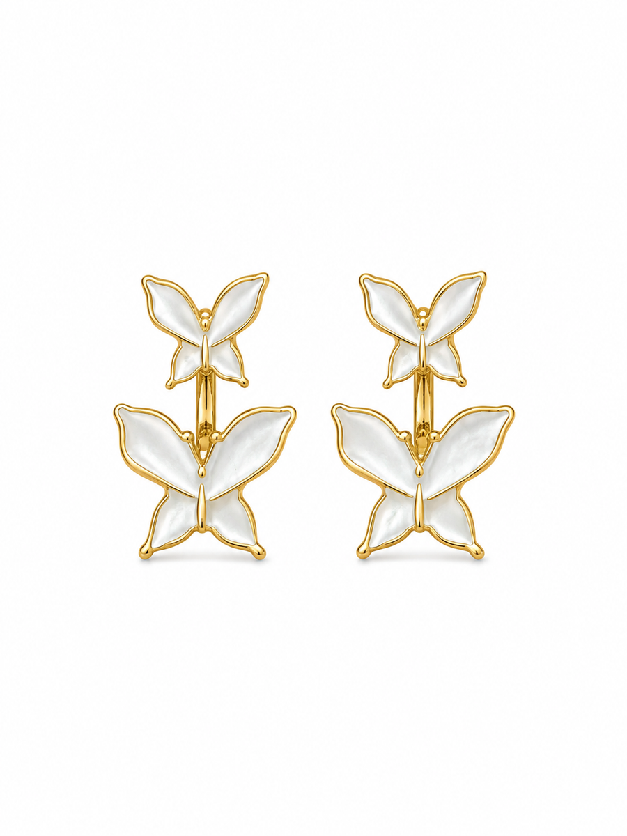 White butterfly drop earrings