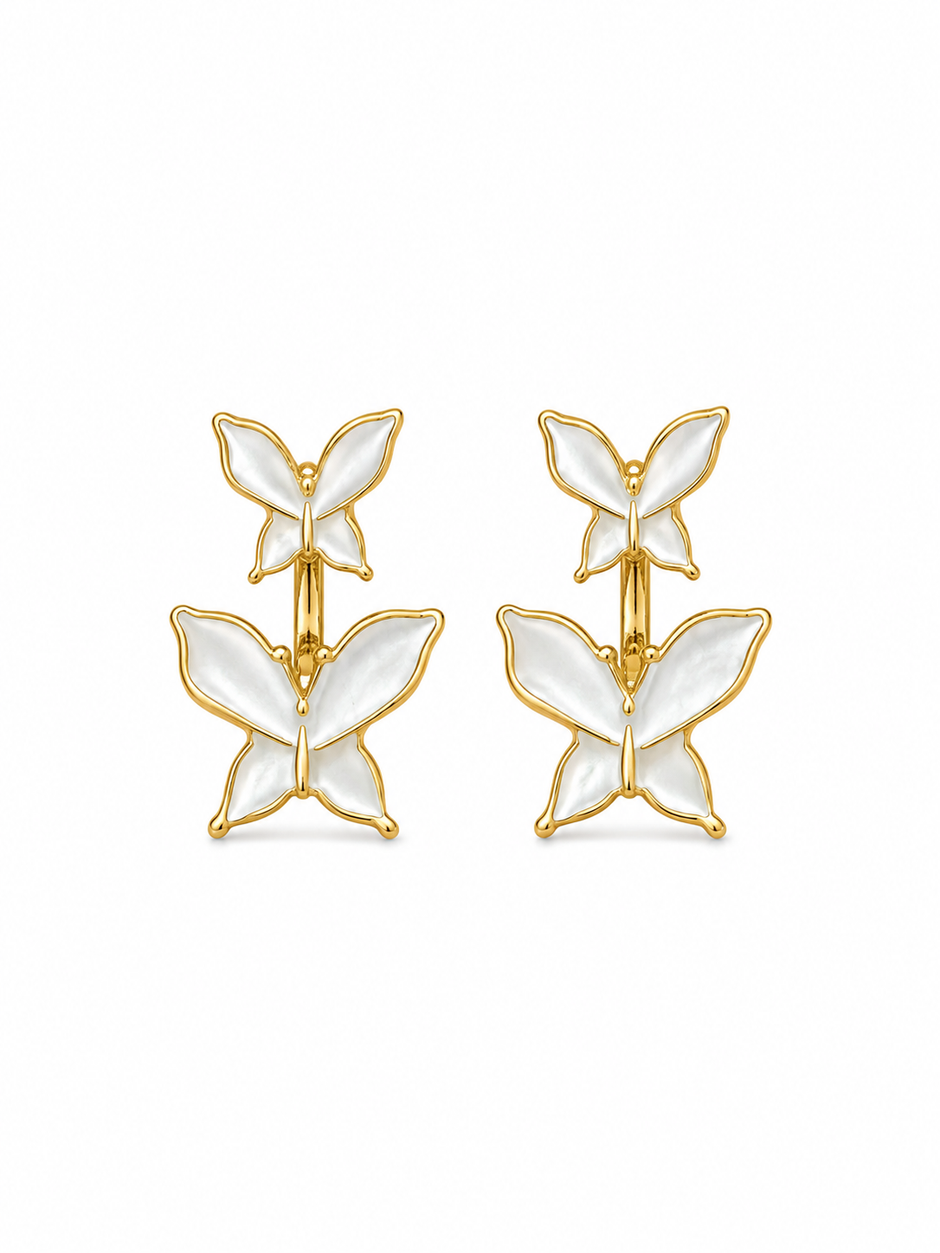 White butterfly drop earrings