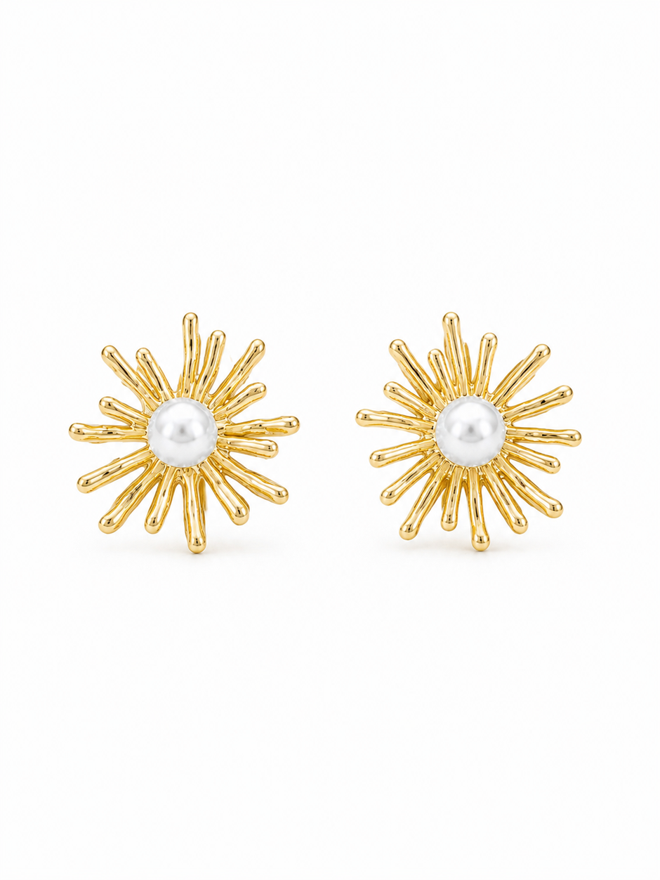 Pearl Sunburst Stud Earrings