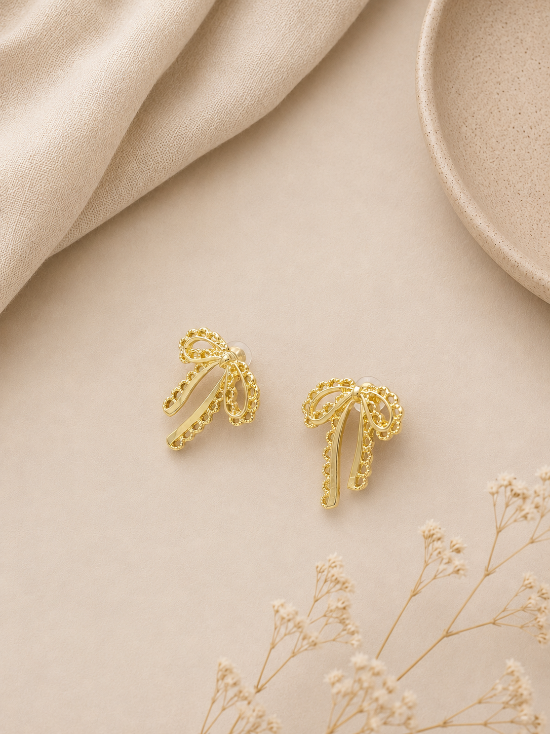 Vintage Gold Bow Stud Earrings