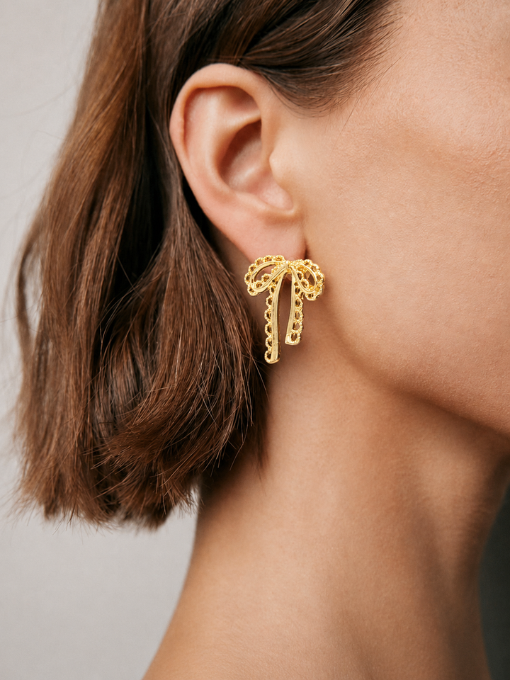 Vintage Gold Bow Stud Earrings