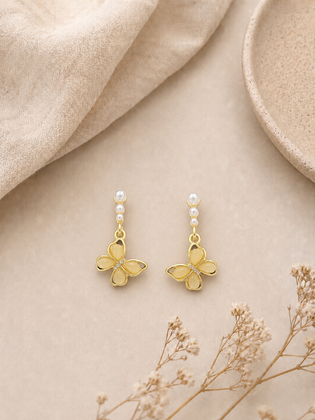Pearl Butterfly Drop Earrings