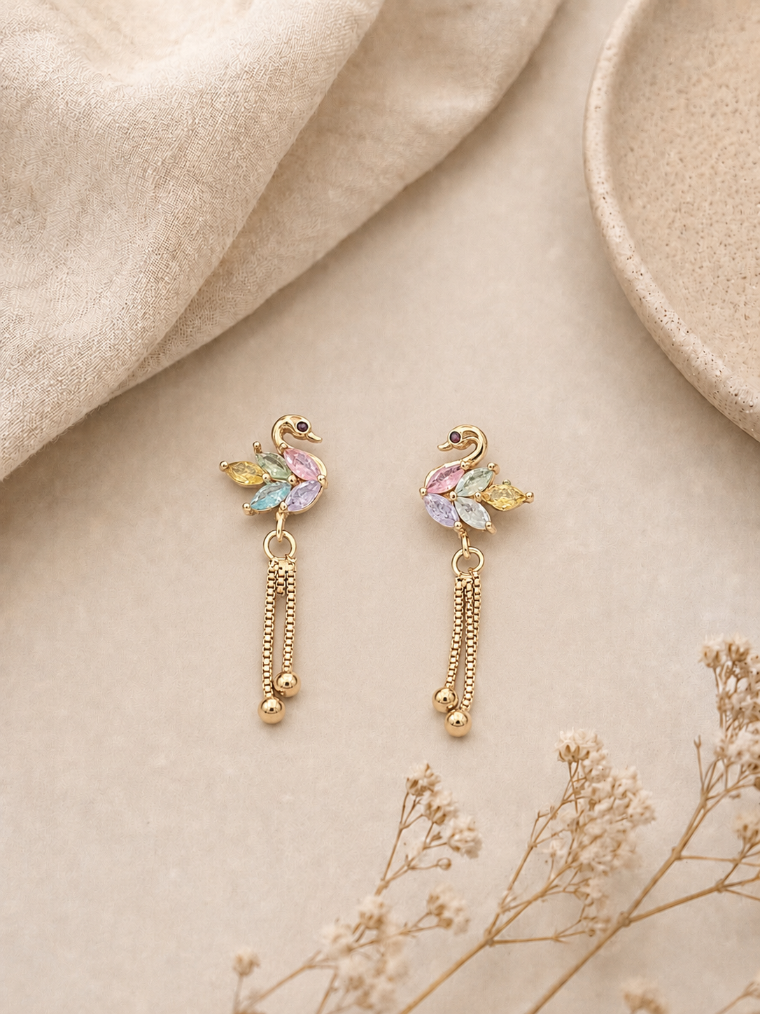 Pastel Swan Tassel Earrings